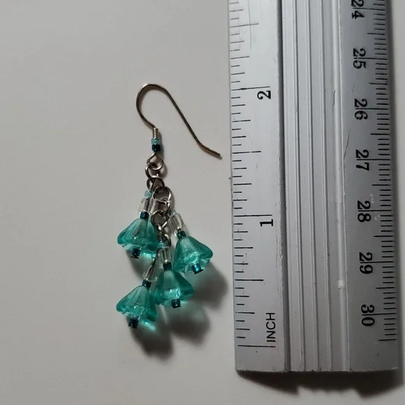 Bracelet Set 7.25 Charm Earrings Handmade Turquoise Czech Flower Glass Bead